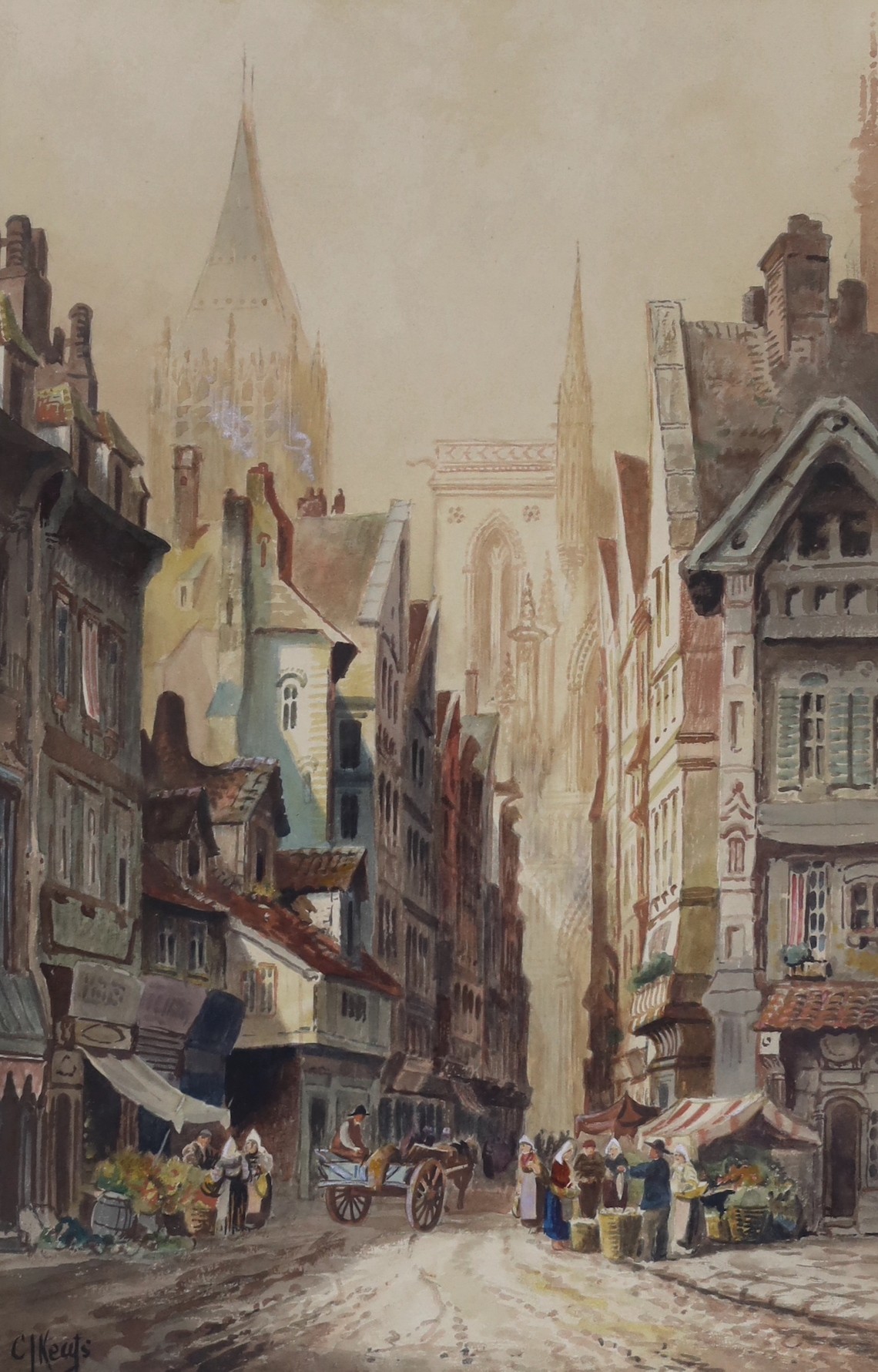 Charles James Keats (19th Century), pair of watercolours, 'Rouen' and 'Antwerp', signed, 48 x 32cm